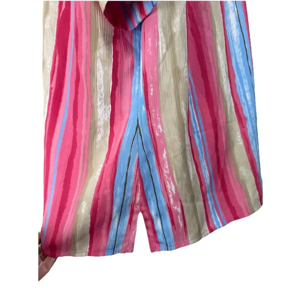 Vintage 80s Alia Striped Blouse Top 18W Button Up Short Sleeves Shoulder Pads - Picture 4 of 12